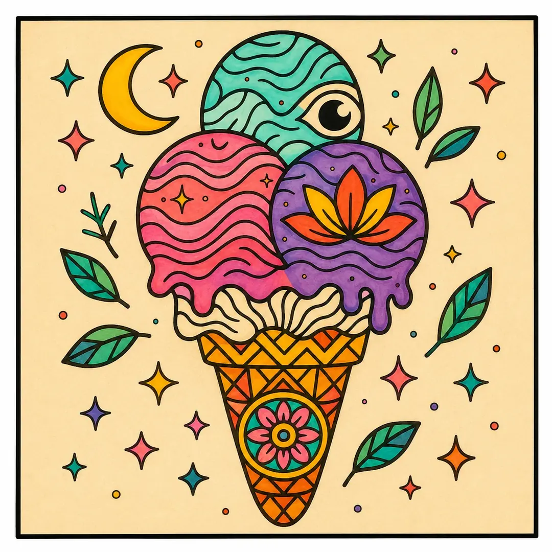 A, inspiración coloreada de Trippy & Groovy