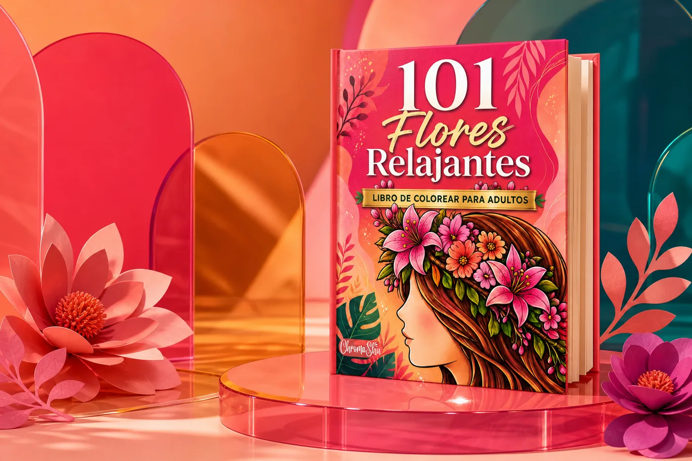 Libro 101 Flores Relajantes presentado como un regalo creativo
