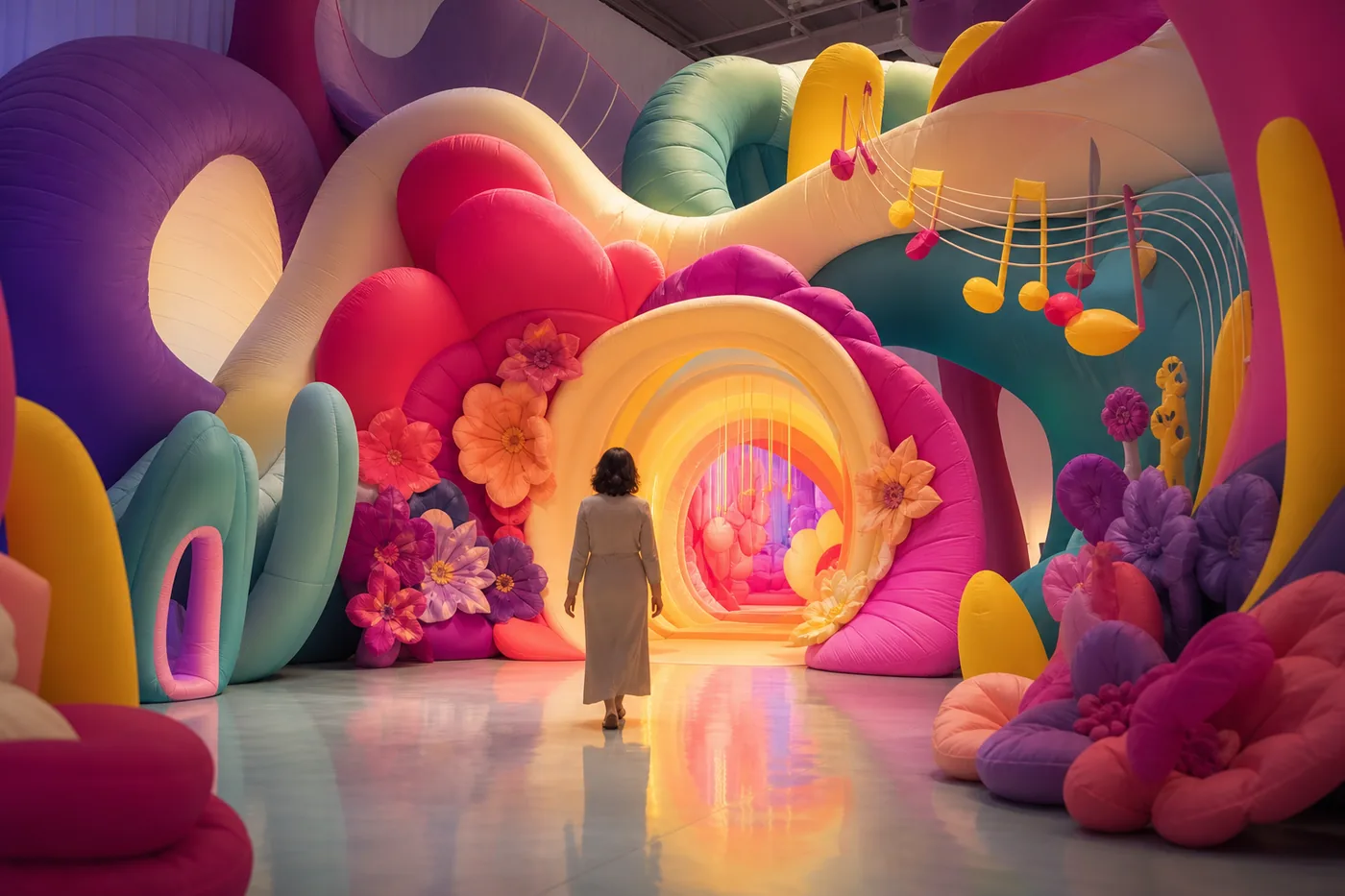Mujer entrando en un alegre universo creativo de Chroma Shu